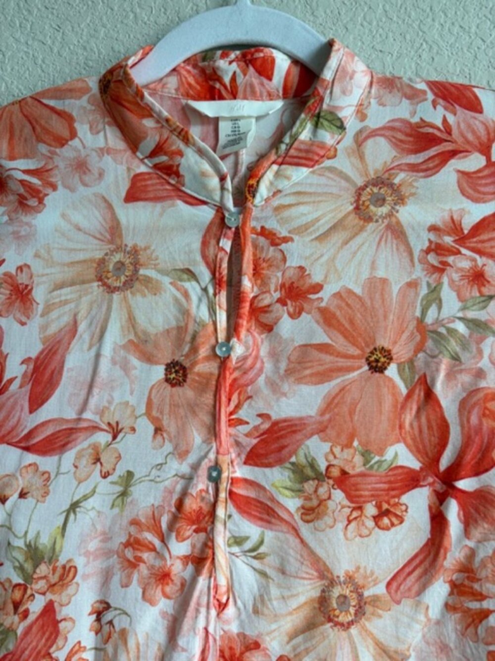 H&M Coral Babydoll Flora Mini Dress Cotton Large Boho Flowy Cottagecore Coastal - Picture 3 of 11